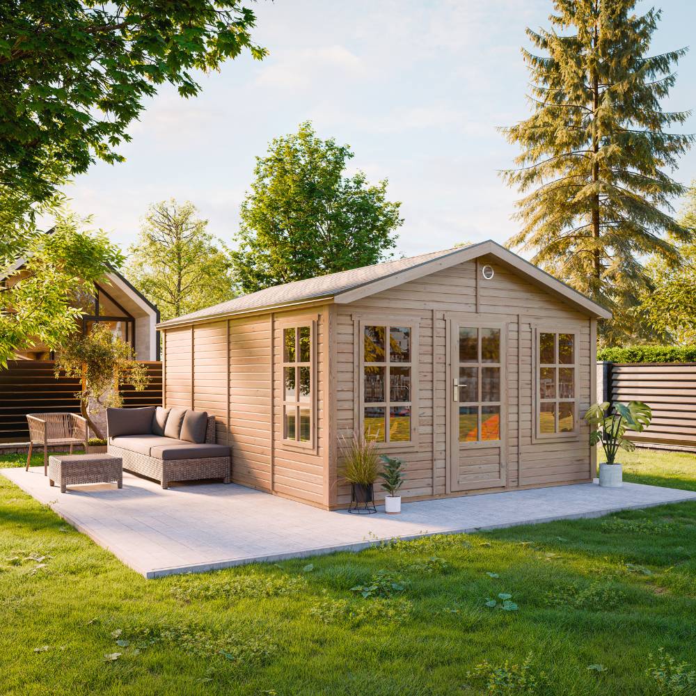 Timbela - Abri de jardin en bois - 17,61 m² - 512x382xH267 cm - sans plancher avec bardeaux bitumineux couleur gris - 17 mm d’épaisseur - Timbela M736 - Image 1