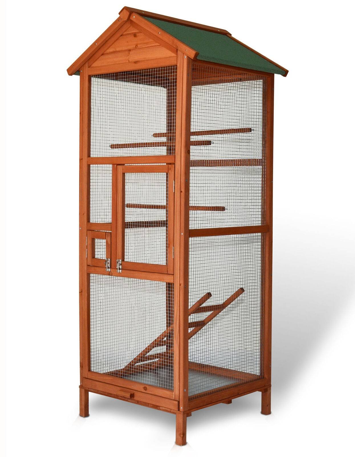 Volière Cage a oiseaux en bois de haute qualite 72 x 63 x 168 cm exterieur et interieur - Image 2