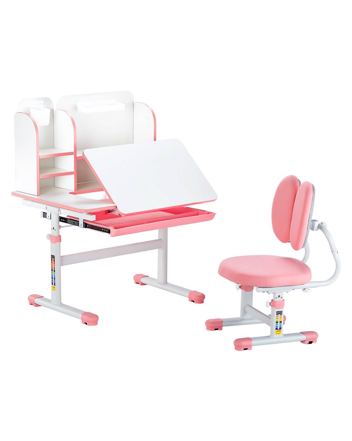 VEVOR Ensemble chaise bureau enfants, étagère, tiroir, hauteur réglable. Rose. - Image 1