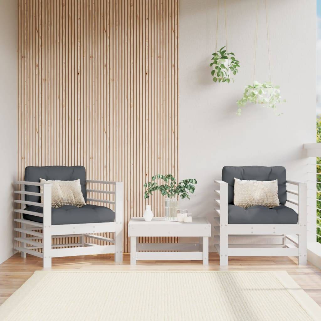 Lot de 2 Chaises de jardin avec coussins - Chaises d'extérieur - Fauteuils de jardin blanc bois de pin massif-JU12844 - Image 2