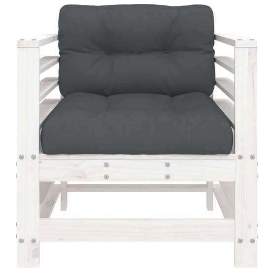 Lot de 2 Chaises de jardin avec coussins - Chaises d'extérieur - Fauteuils de jardin blanc bois de pin massif-JU12844 - Image 4