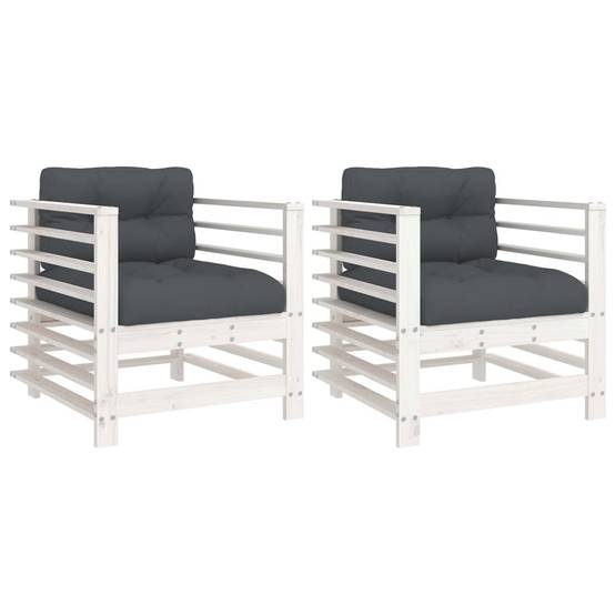 Lot de 2 Chaises de jardin avec coussins - Chaises d'extérieur - Fauteuils de jardin blanc bois de pin massif-JU12844 - Image 1