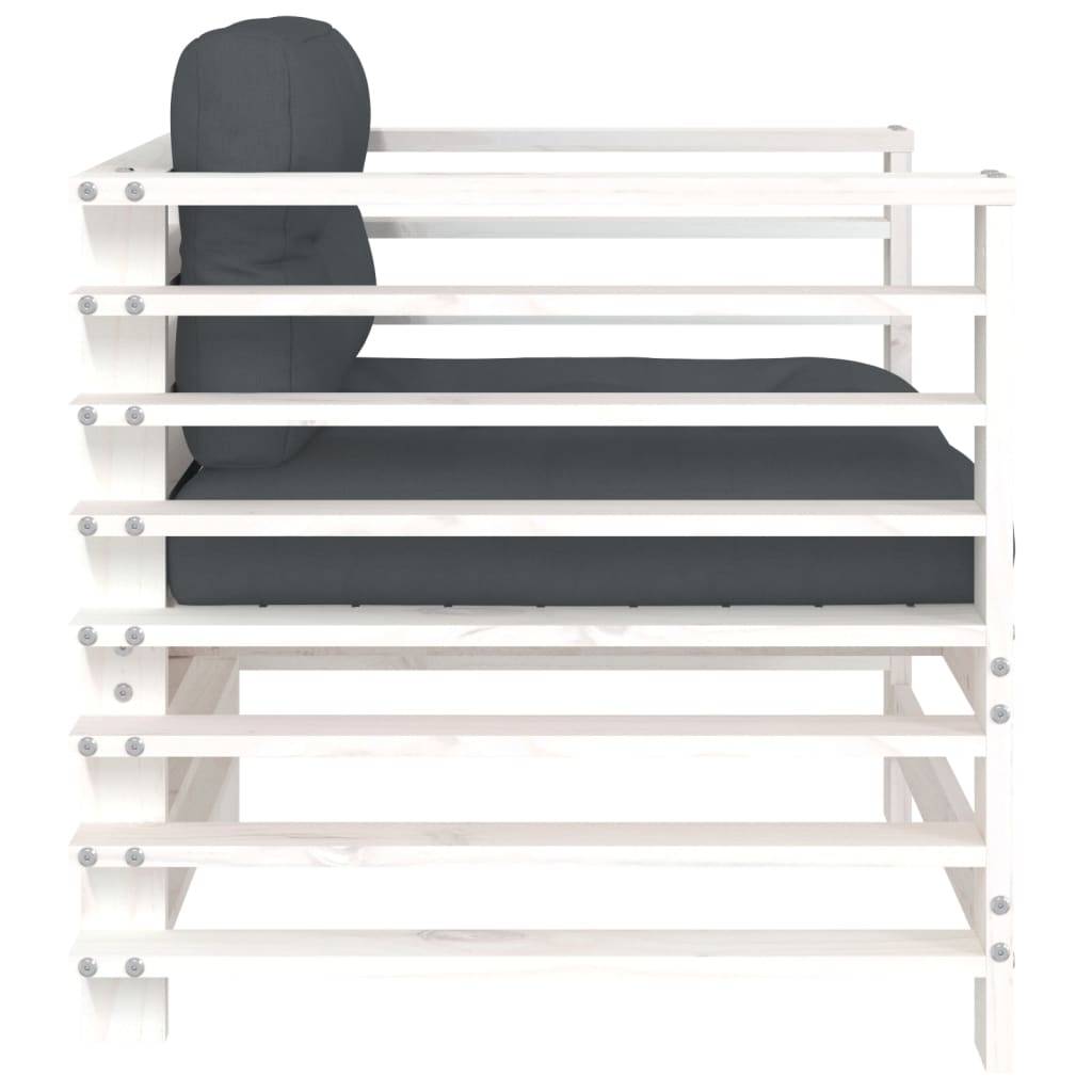 Lot de 2 Chaises de jardin avec coussins - Chaises d'extérieur - Fauteuils de jardin blanc bois de pin massif-JU12844 - Image 5