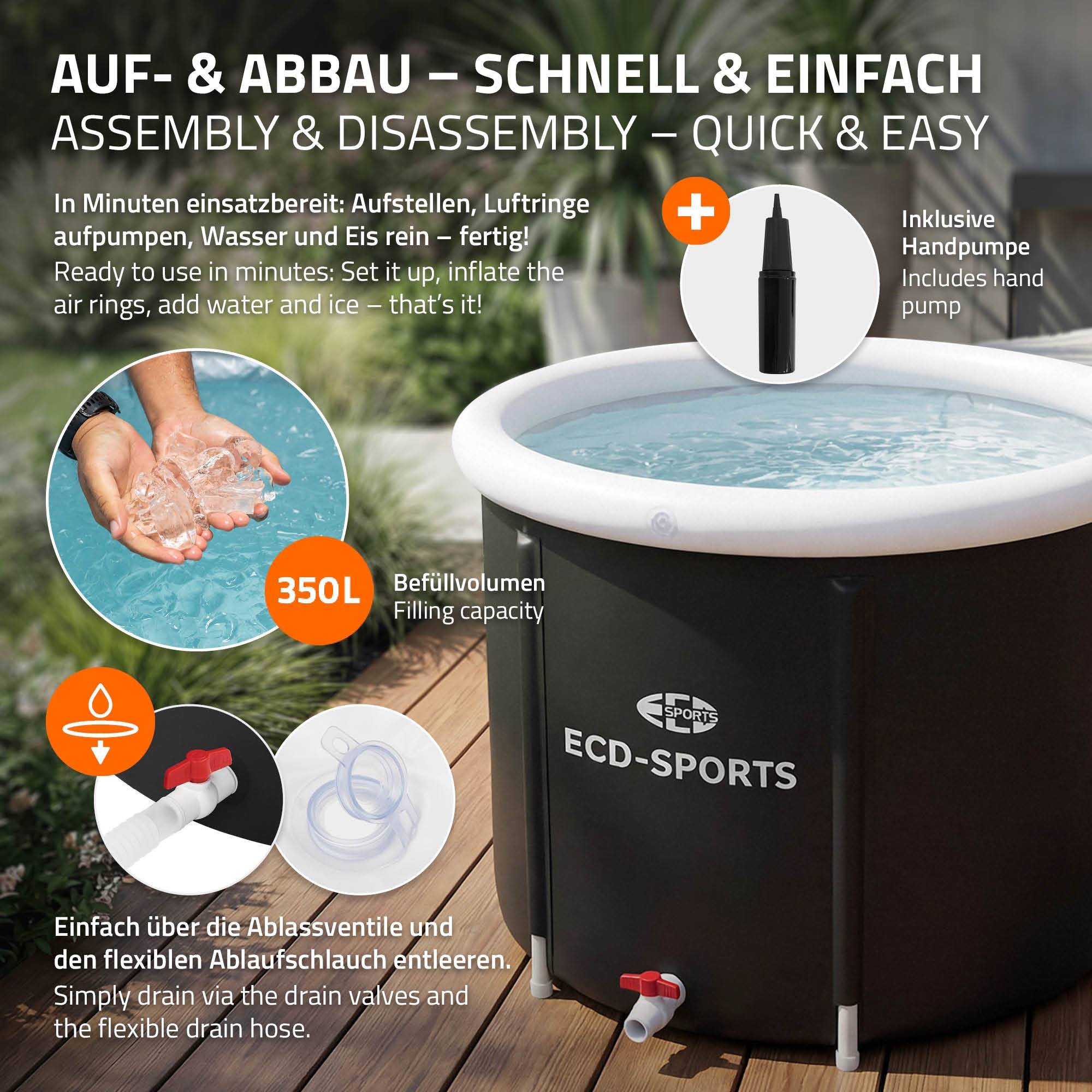 Ecd-Germany - Bain de glace Ø 80 cm tonne d'immersion isolée 350 L avec kit complet baignoire pliable pour cryothérapie récupération musculaire cuve d’eau froide - Image 5