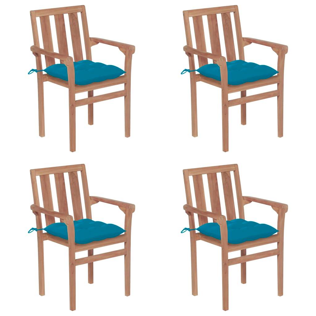 Vidaxl - Chaises de jardin empilables avec coussins lot de 4 Teck solide vidaXL 3073398 - Image 1