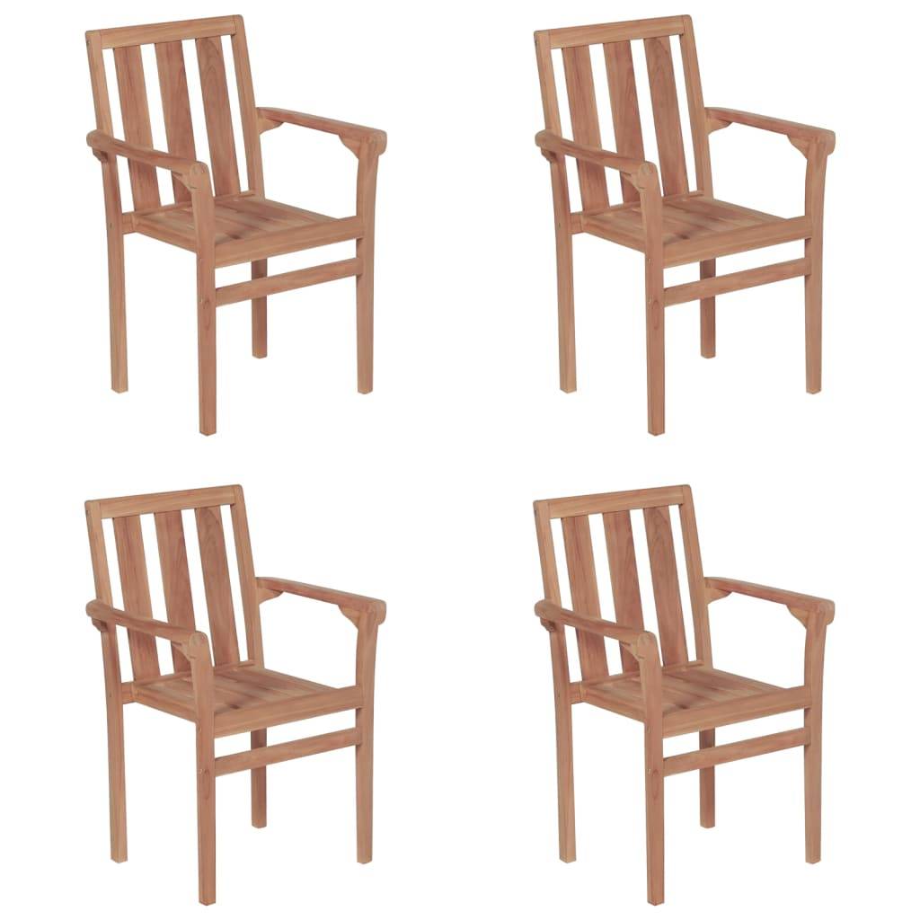 Vidaxl - Chaises de jardin empilables avec coussins lot de 4 Teck solide vidaXL 3073398 - Image 10