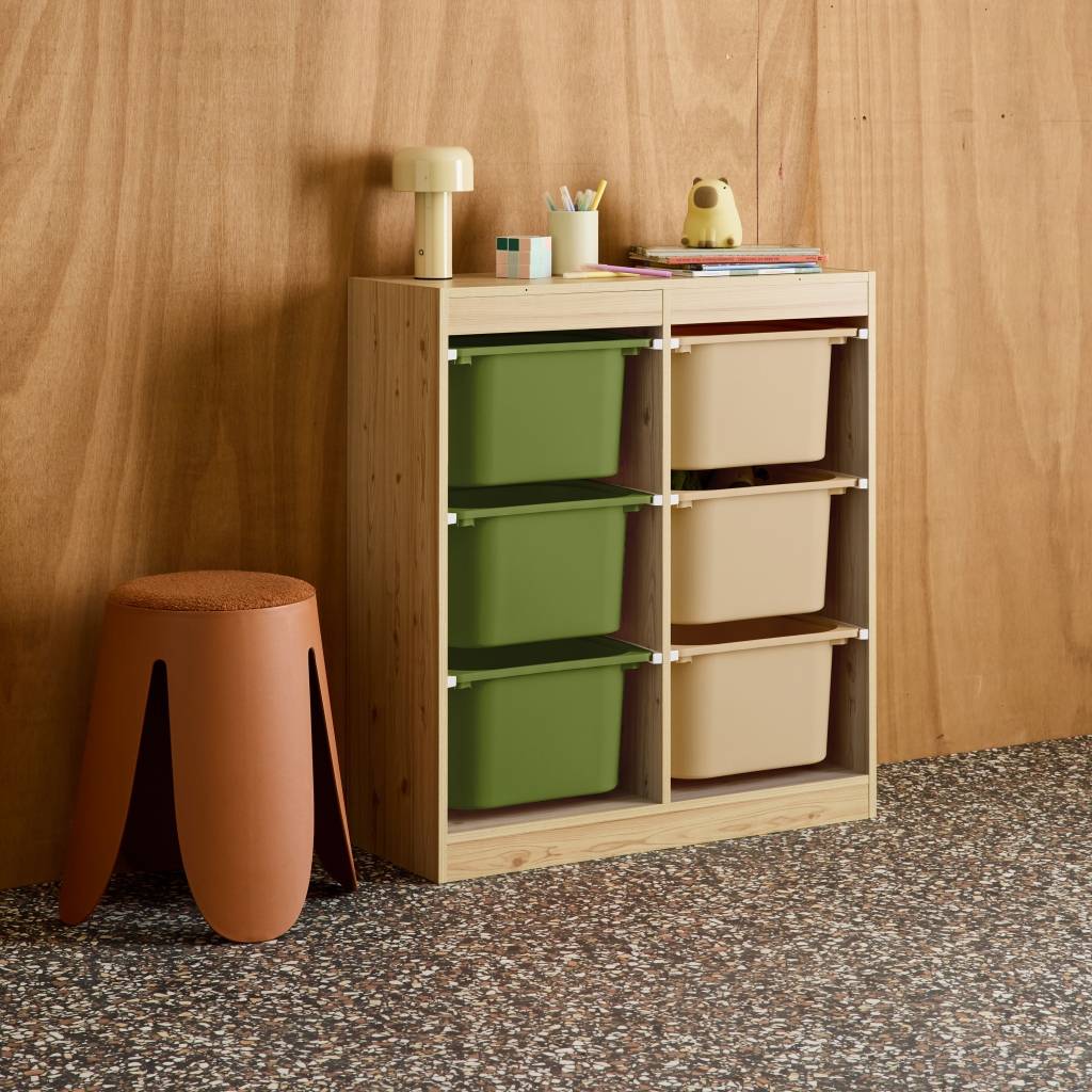 sweeek - Meuble de rangement enfant 6 bacs de rangement en plastique vert olive taupe - Sora | sweeek - Image 1