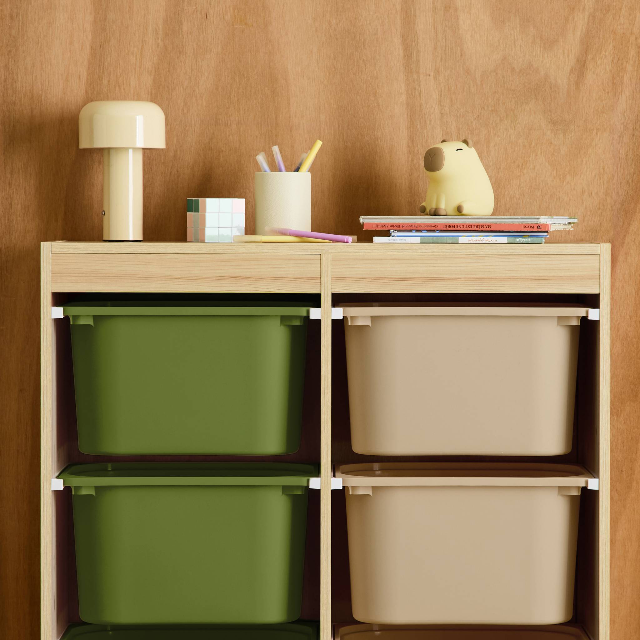 sweeek - Meuble de rangement enfant 6 bacs de rangement en plastique vert olive taupe - Sora | sweeek - Image 4