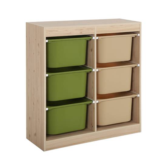 sweeek - Meuble de rangement enfant 6 bacs de rangement en plastique vert olive taupe - Sora | sweeek - Image 2