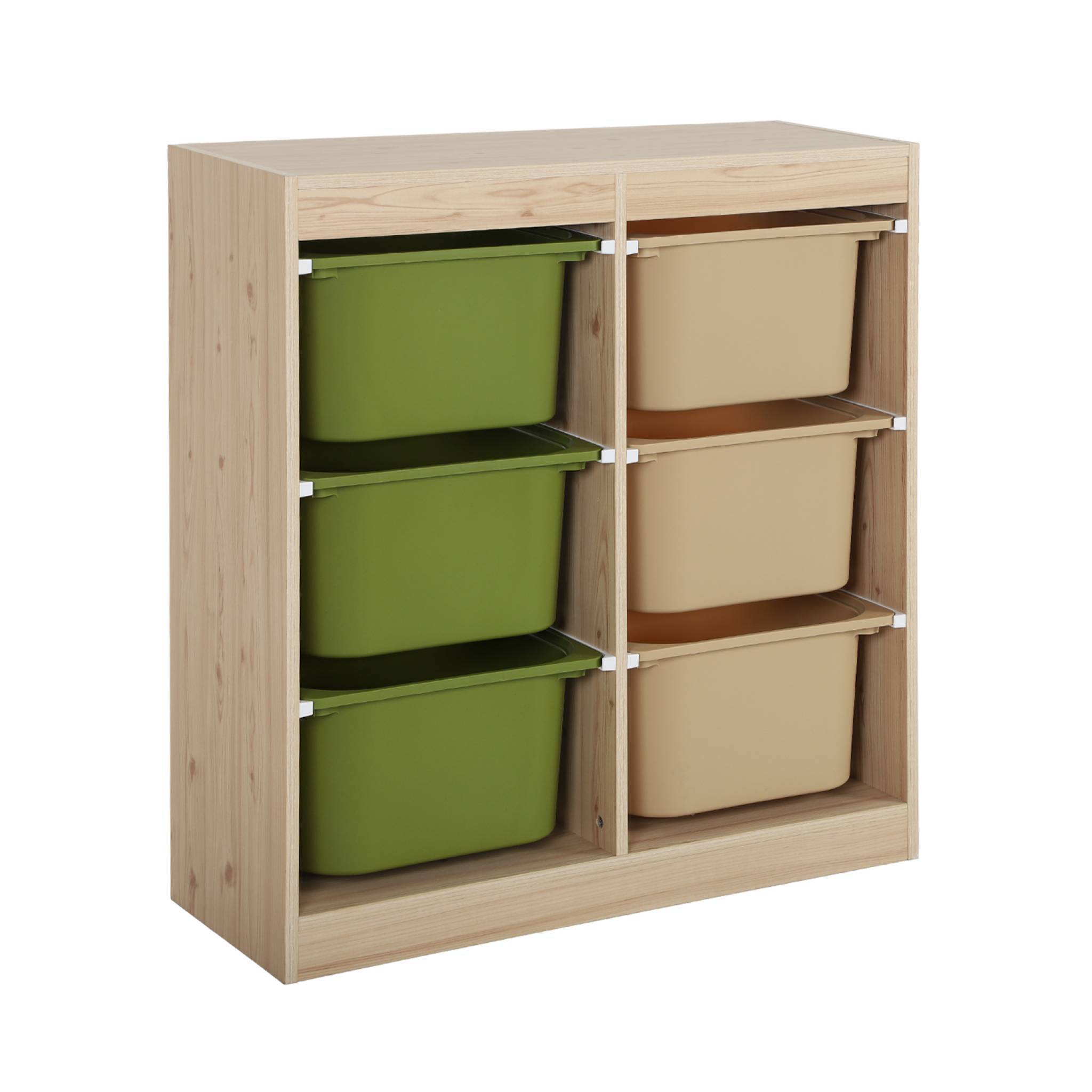 sweeek - Meuble de rangement enfant 6 bacs de rangement en plastique vert olive taupe - Sora | sweeek - Image 2