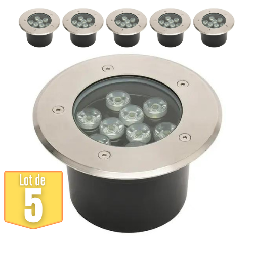 Lot de 5 Spots LED encastrables étanches 9W 900lm 4000K IP67 - Image 1