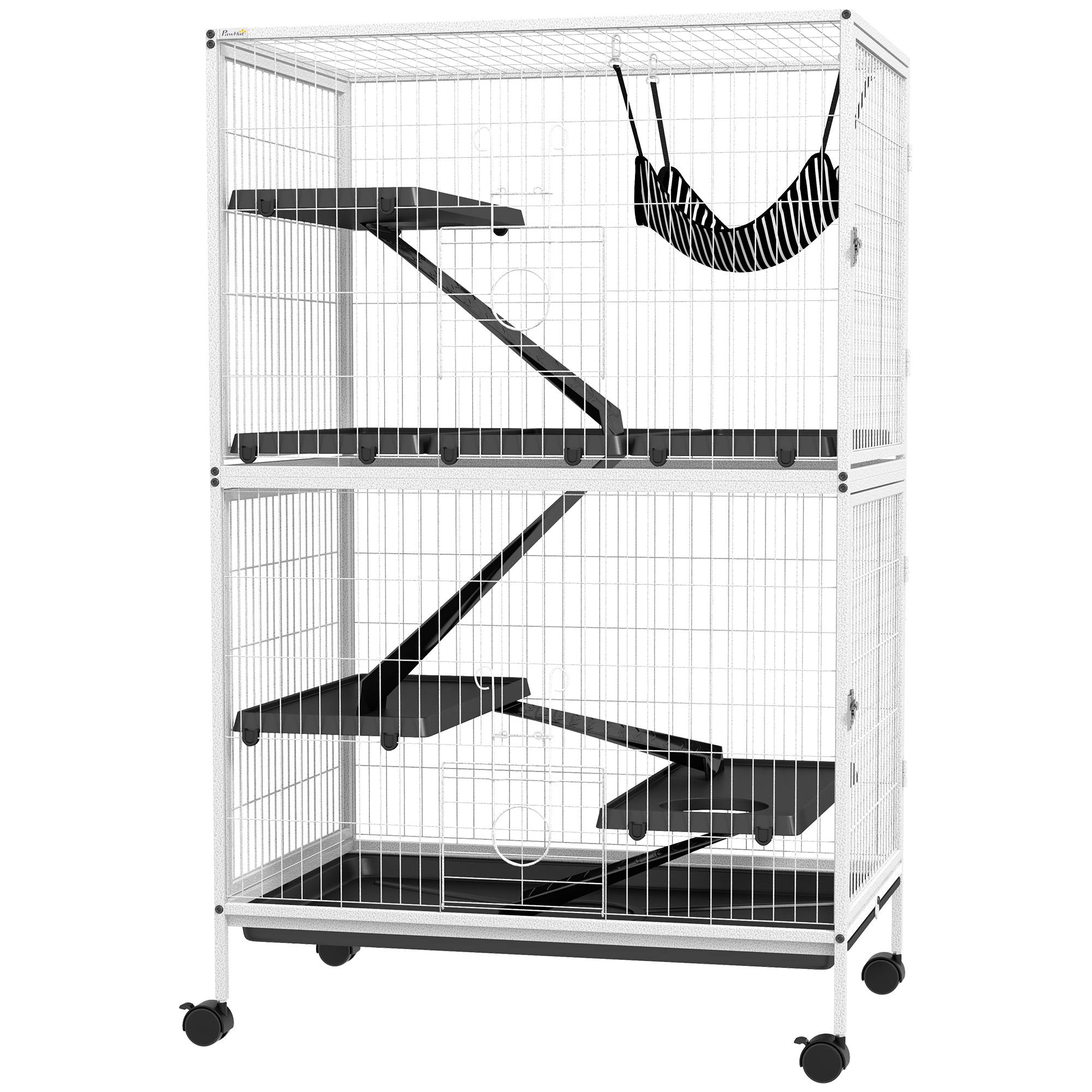 Grande cage acier rongeurs furets chinchillas 4 étages sur roulettes 80x52x128cm blanc - ComfortXL Outdoor Living - Image 2