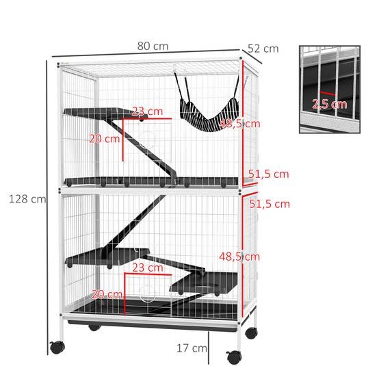 Grande cage acier rongeurs furets chinchillas 4 étages sur roulettes 80x52x128cm blanc - ComfortXL Outdoor Living - Image 5
