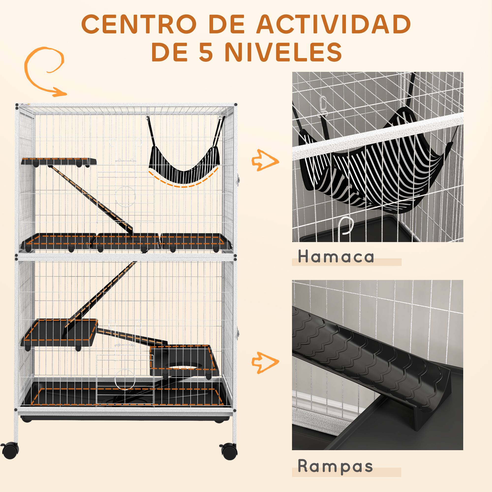 Grande cage acier rongeurs furets chinchillas 4 étages sur roulettes 80x52x128cm blanc - ComfortXL Outdoor Living - Image 8
