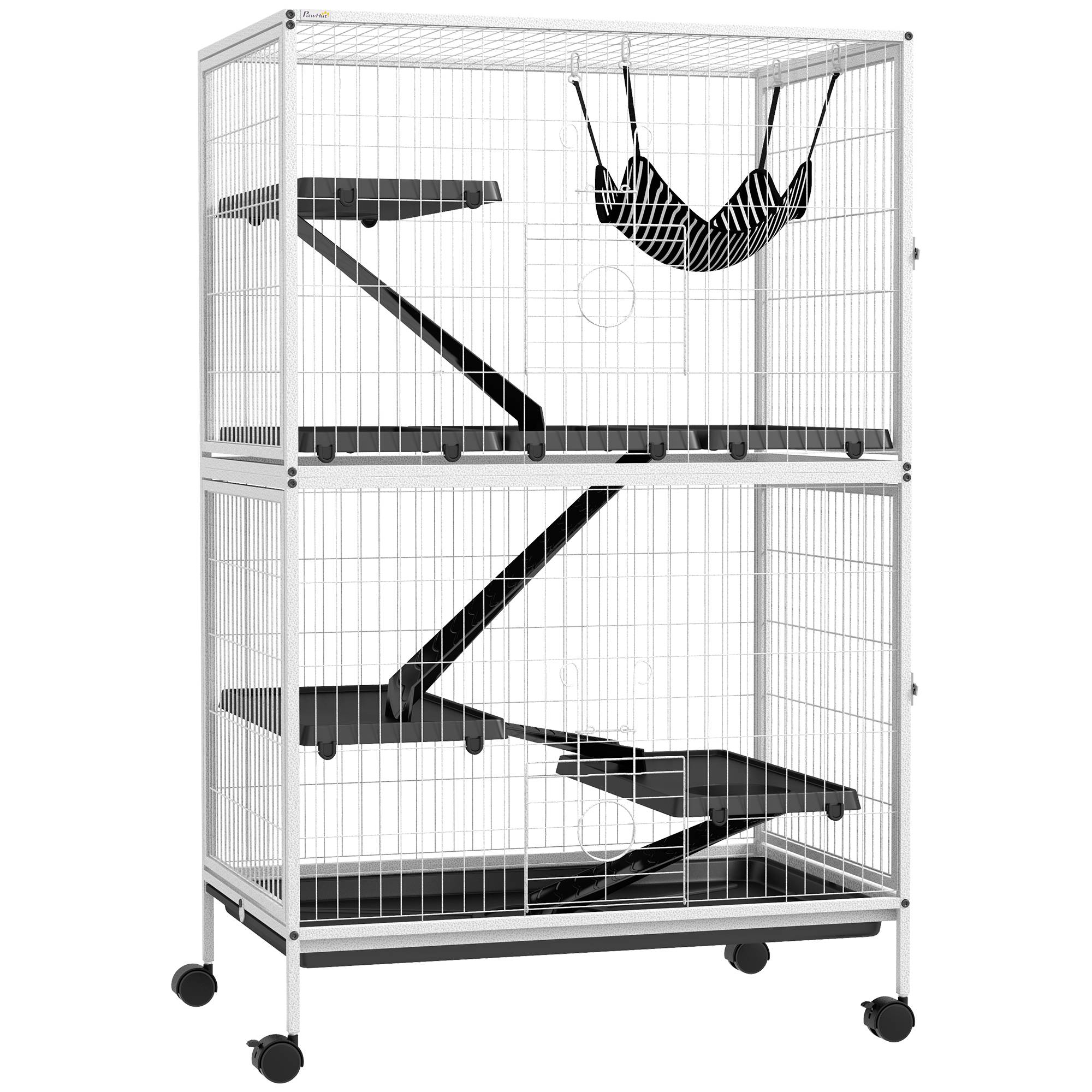 Grande cage acier rongeurs furets chinchillas 4 étages sur roulettes 80x52x128cm blanc - ComfortXL Outdoor Living - Image 1