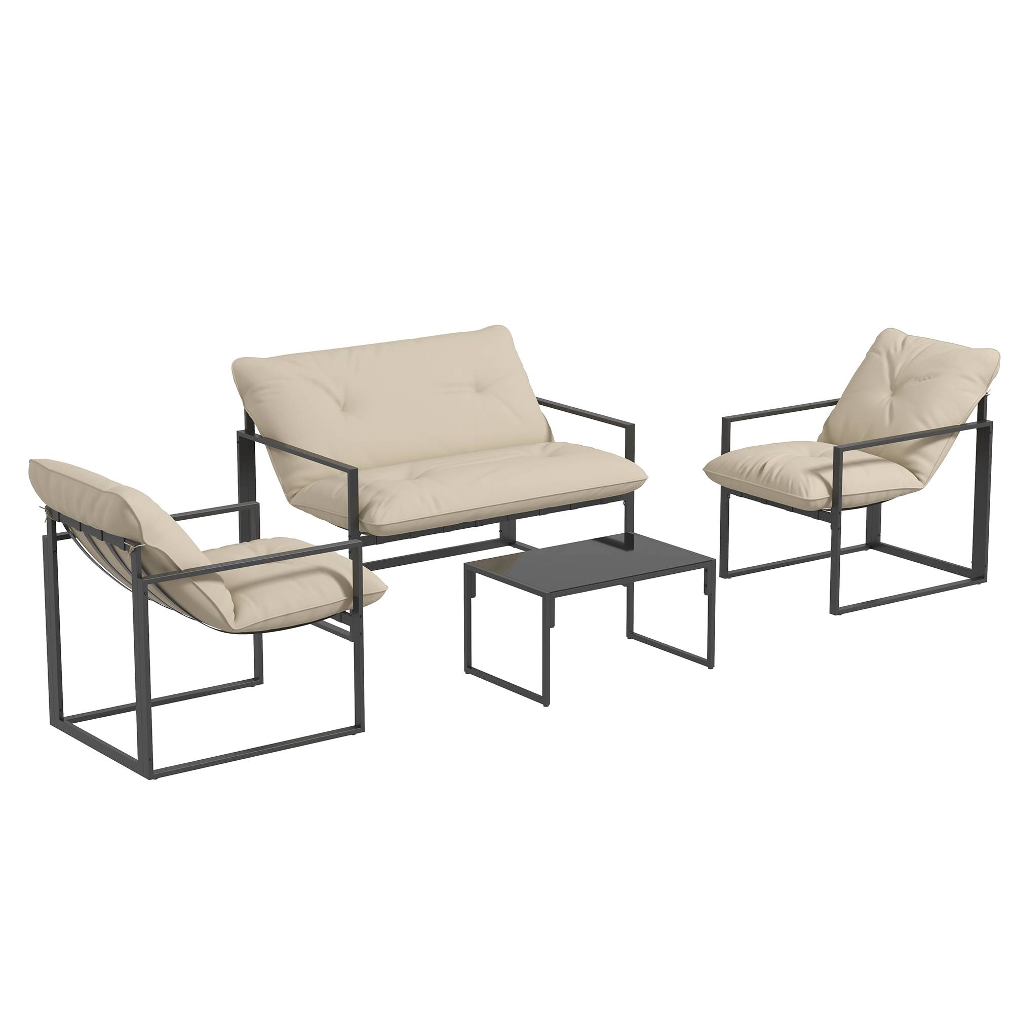 Outsunny - Salon de jardin 4 personnes - 4 pièces, 3 coussins - acier époxy noir polyester beige - Outsunny - Image 1