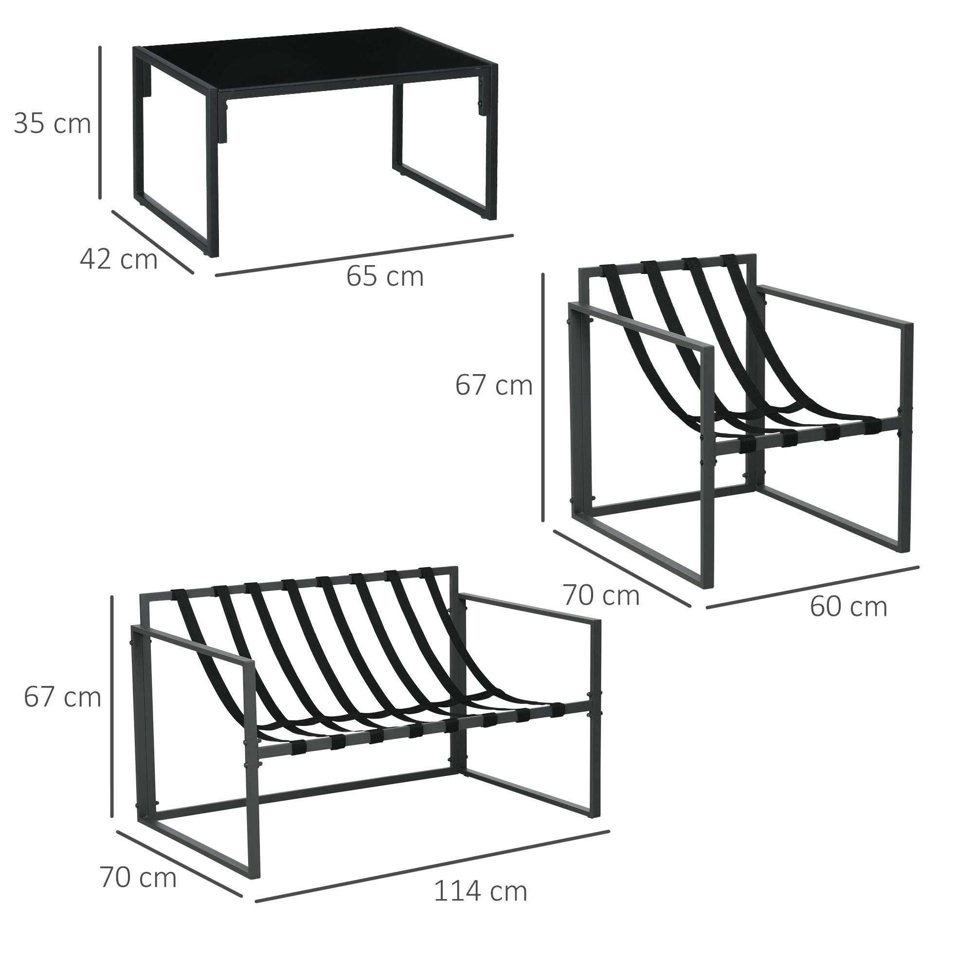 Outsunny - Salon de jardin 4 personnes - 4 pièces, 3 coussins - acier époxy noir polyester beige - Outsunny - Image 3