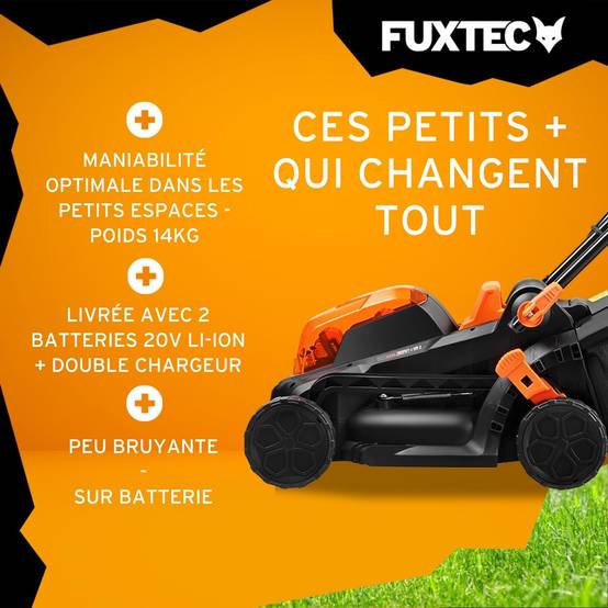 FUXTEC - Tondeuse gazon batterie 40V (2X20V) - FUXTEC FX-E1RM20 - largeur 33cm 2 batteries Li-Ion 2Ah, double chargeur 2,4A, bac 35L - Image 3