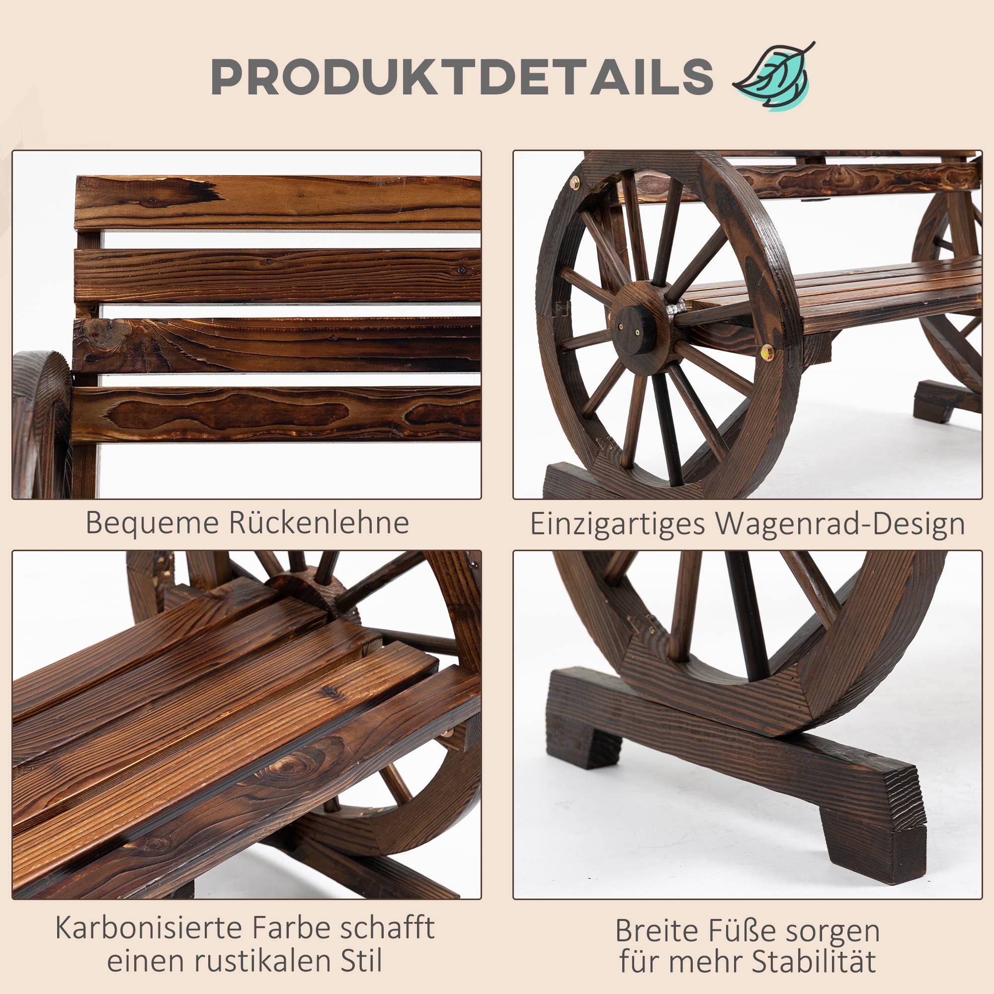 ComfortXL - Banc de jardin bois de sapin brun 105,5 x 56 x 79 cm 2 places extérieur style rustique avec accoudoirs roues - Image 5