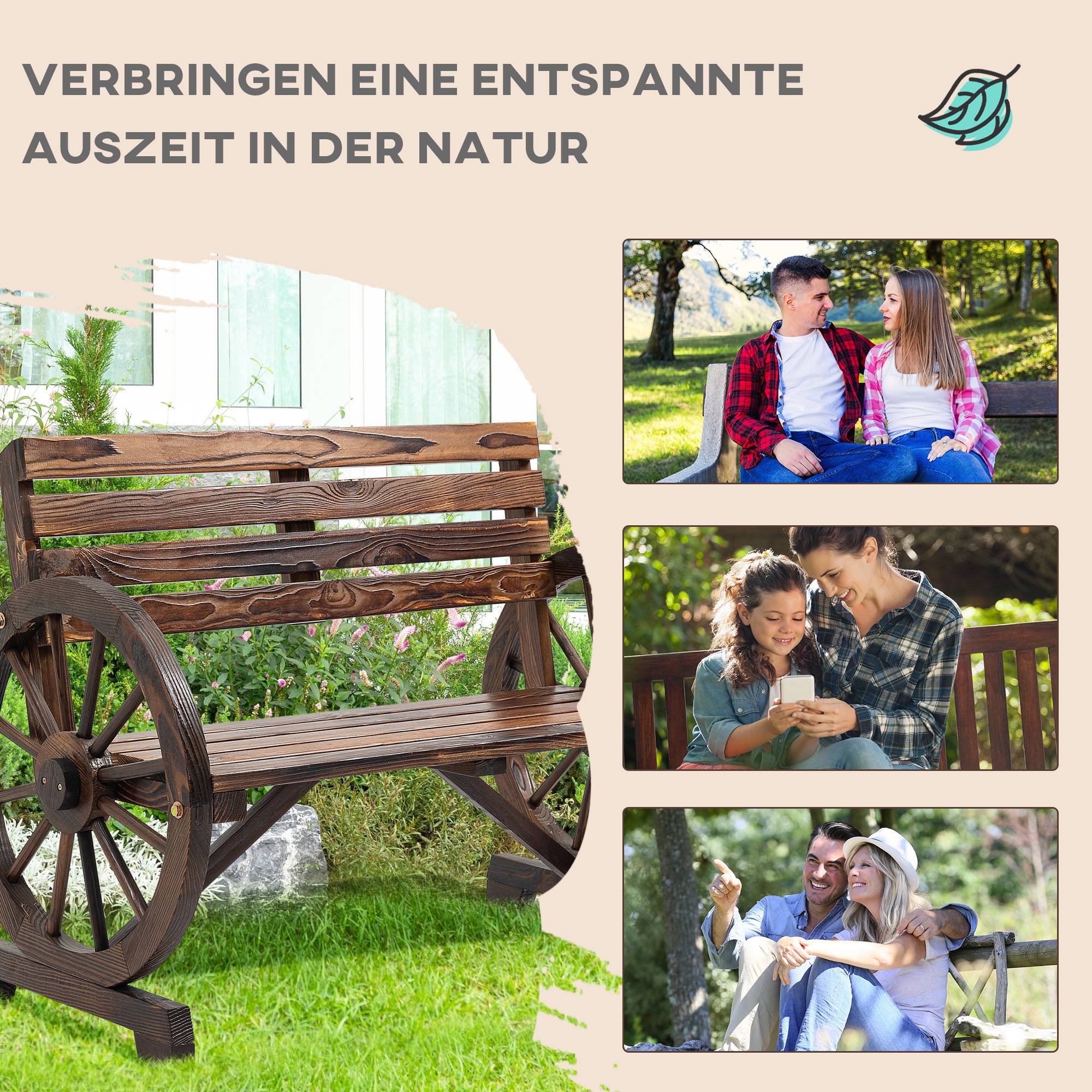 ComfortXL - Banc de jardin bois de sapin brun 105,5 x 56 x 79 cm 2 places extérieur style rustique avec accoudoirs roues - Image 7