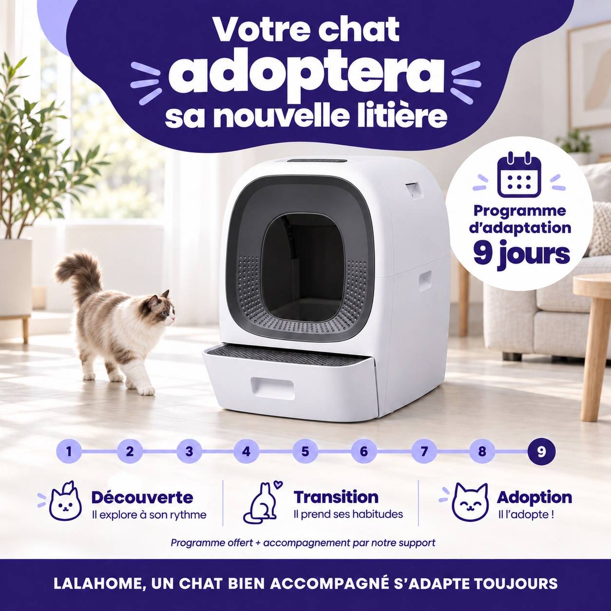 Litière automatique auto-nettoyante auto-remplissage 80L LALAHOME - Image 5
