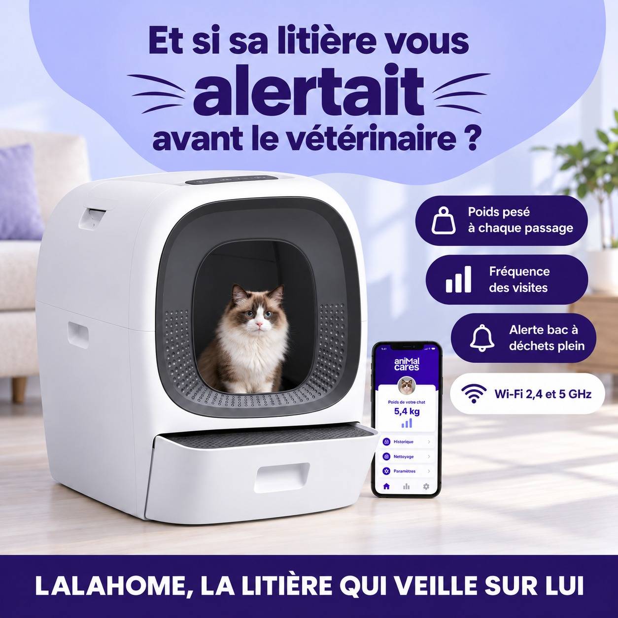 Litière automatique auto-nettoyante auto-remplissage 80L LALAHOME - Image 7