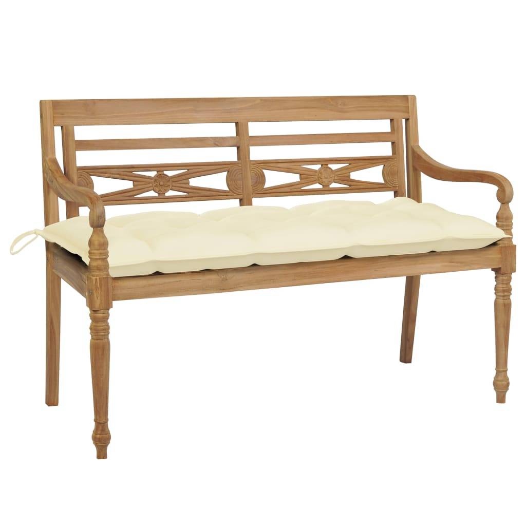 Helloshop26 - Banc de jardin meuble de patio d'extérieur terrasse avec coussin blanc crème 120 x 51,5 x 84 cm bois de teck massif - Image 1