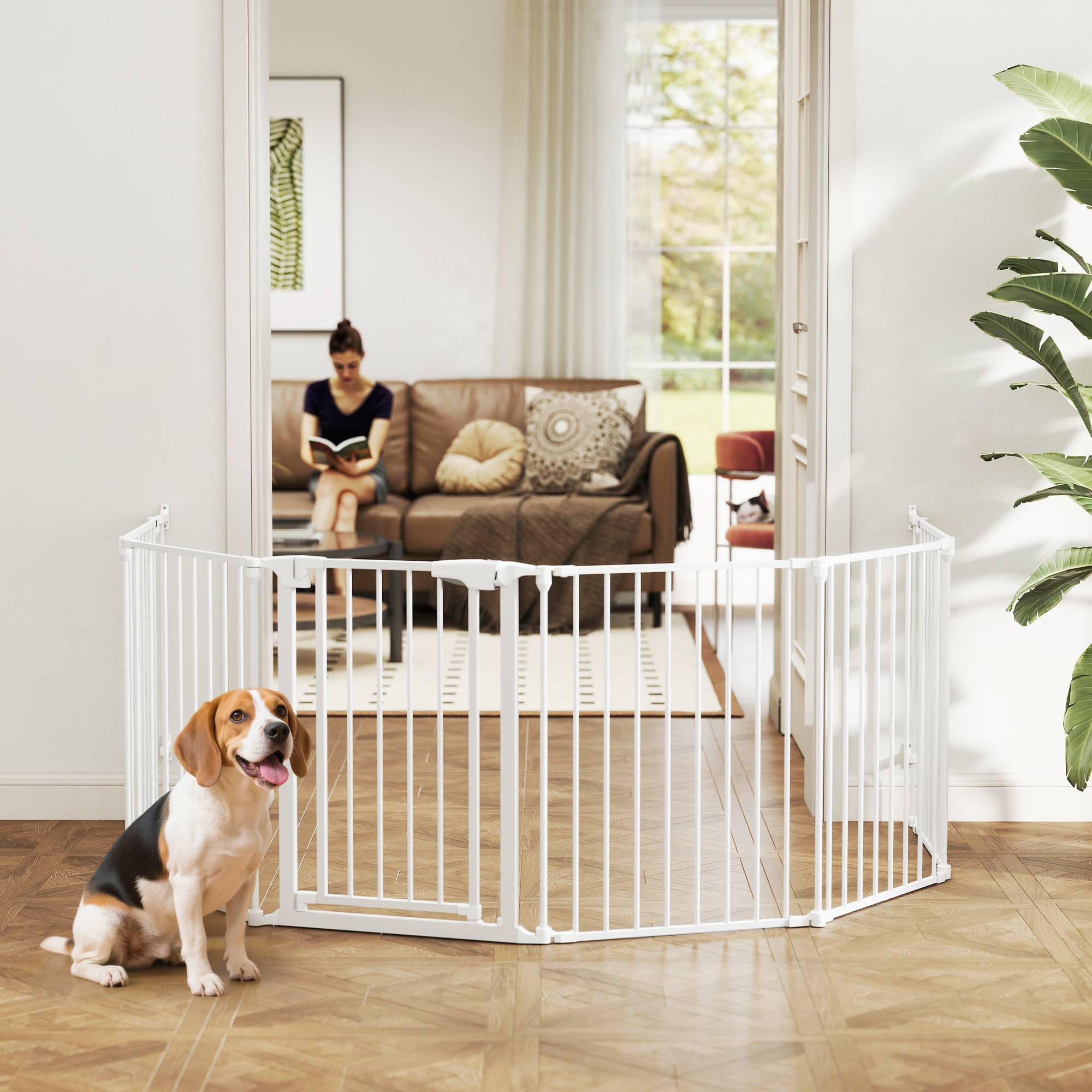 Barrière pliable pour chien, clôture pour animaux de compagnie à 6 panneaux, barrière à double verrouillage pour escaliers et couloirs, blanche - Image 4