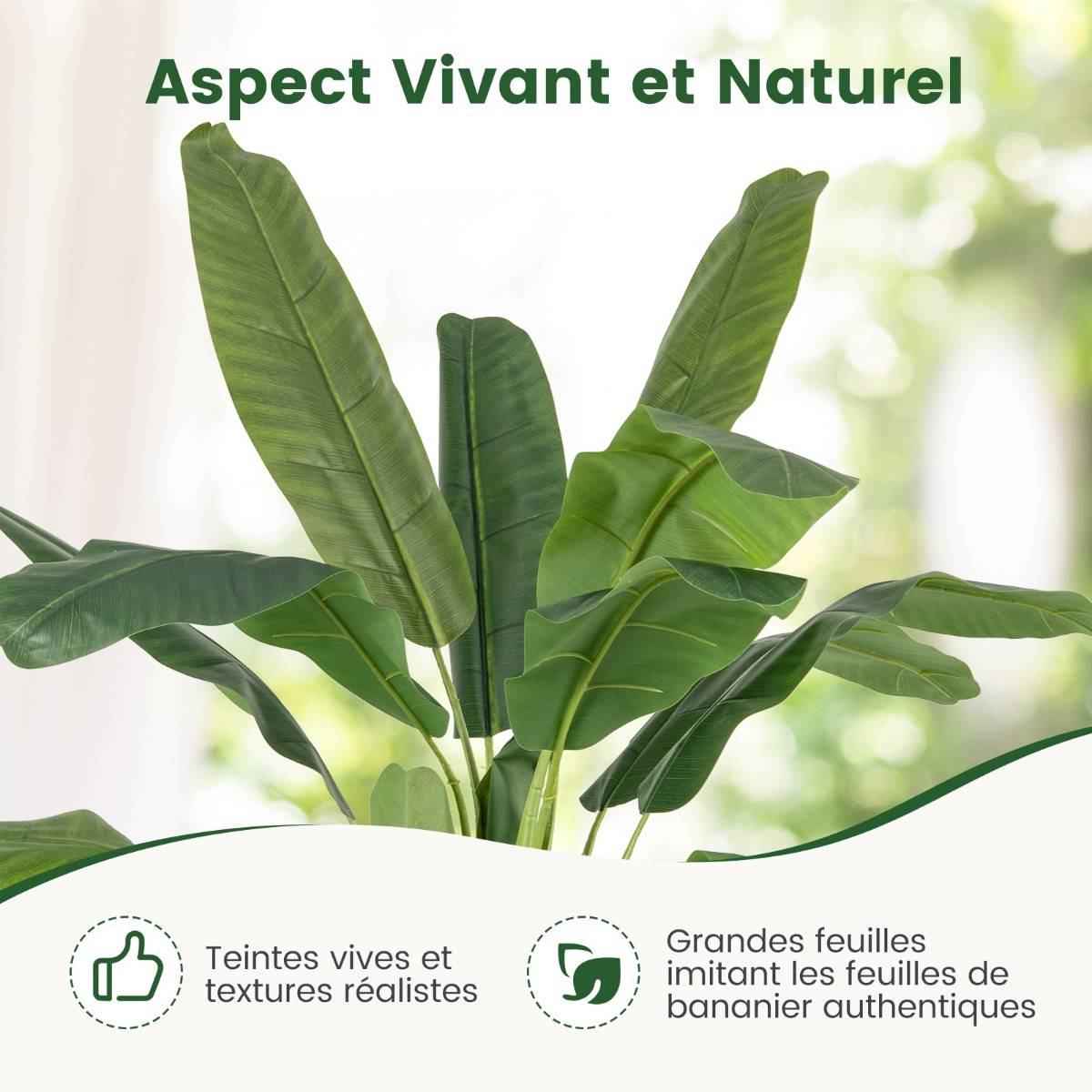 Maison Chic - Plante Artificielle en Pot de 150cm en Plastique Pot en Ciment 2 Mousse avec 18 Grandes Feuilles pour Bureau Maison - Image 7