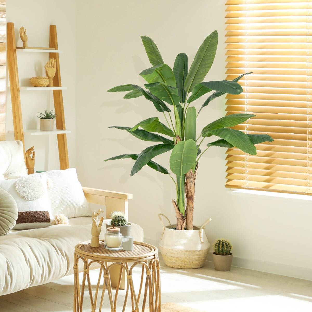 Maison Chic - Plante Artificielle en Pot de 150cm en Plastique Pot en Ciment 2 Mousse avec 18 Grandes Feuilles pour Bureau Maison - Image 2