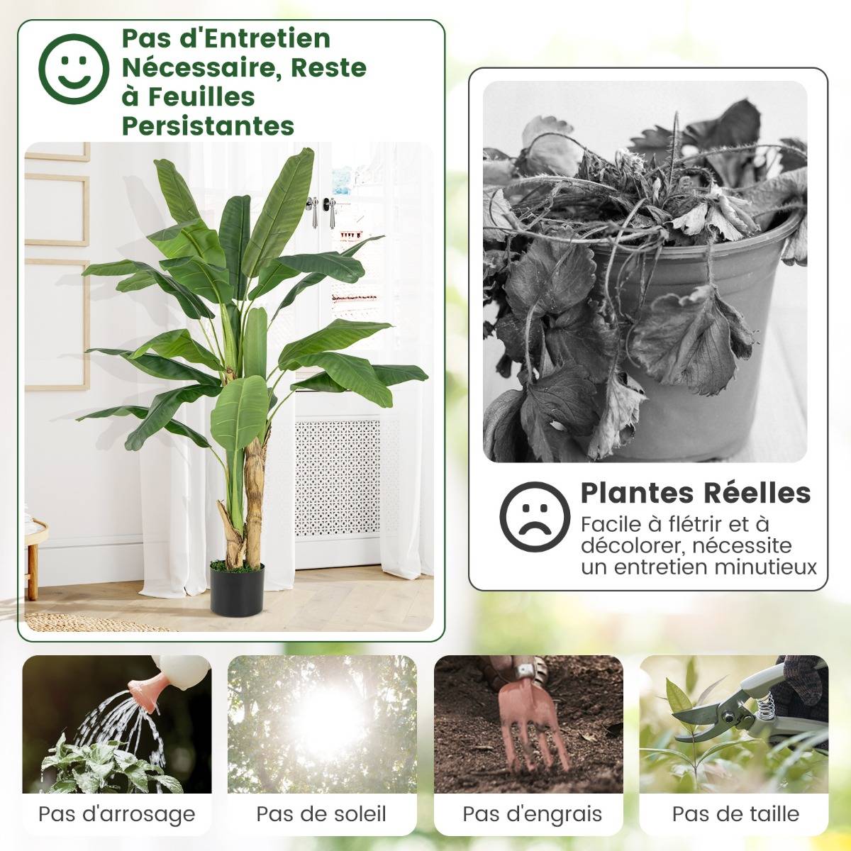 Maison Chic - Plante Artificielle en Pot de 150cm en Plastique Pot en Ciment 2 Mousse avec 18 Grandes Feuilles pour Bureau Maison - Image 9