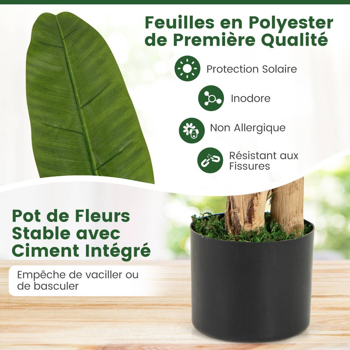 Maison Chic - Plante Artificielle en Pot de 150cm en Plastique Pot en Ciment 2 Mousse avec 18 Grandes Feuilles pour Bureau Maison - Image 8