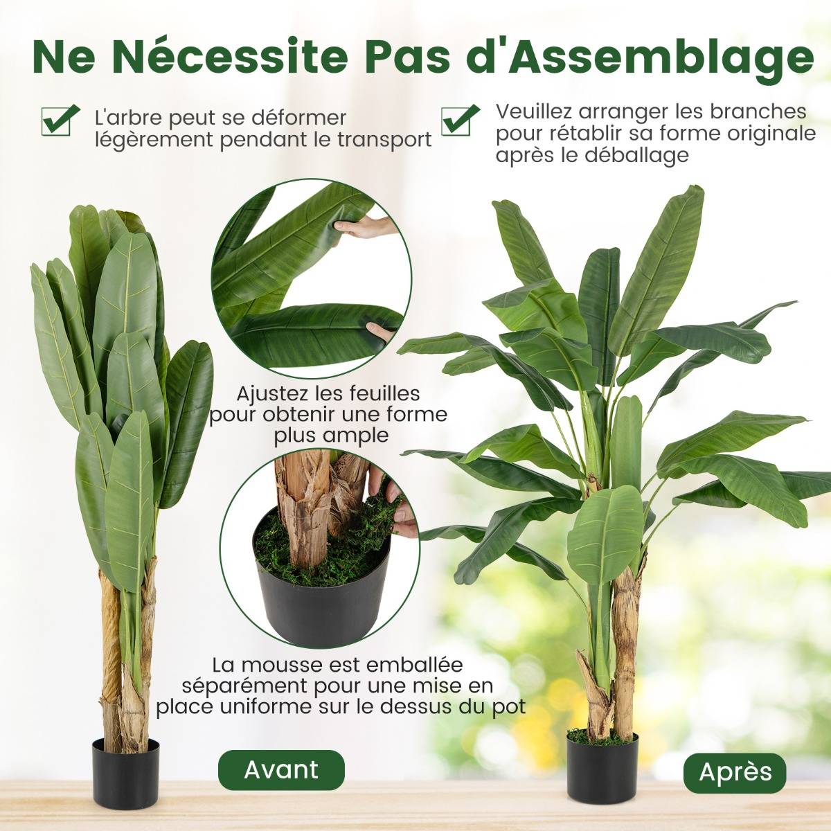 Maison Chic - Plante Artificielle en Pot de 150cm en Plastique Pot en Ciment 2 Mousse avec 18 Grandes Feuilles pour Bureau Maison - Image 6