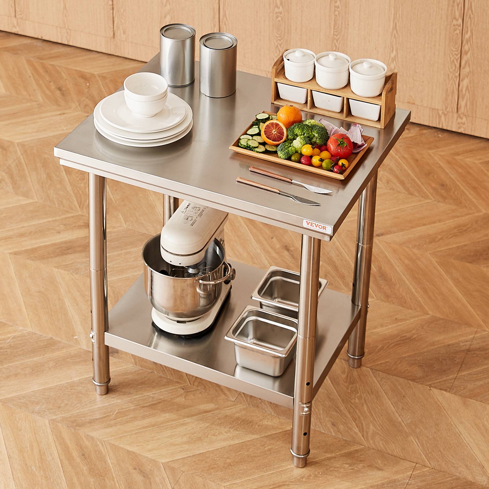 Vevor - VEVOR Table travail cuisine inox 60x76x80cm 2 étages, pour préparation repas, hôtels, bureaux, hôpitaux. - Image 8
