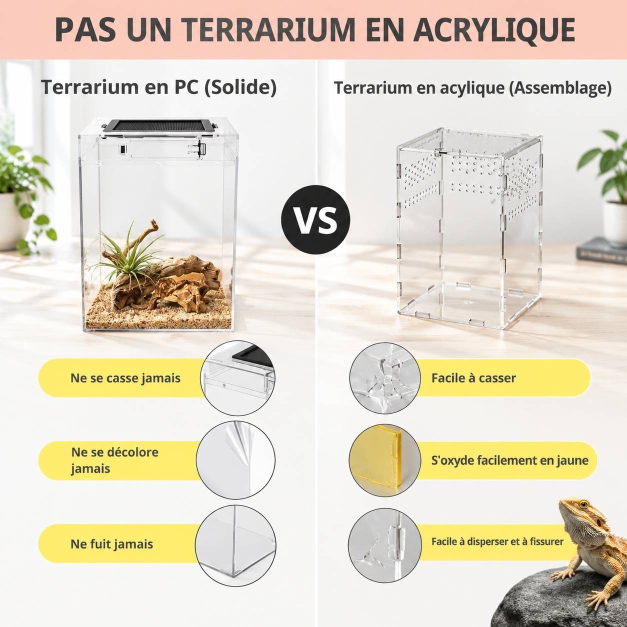 Kit Terrarium Haut pour Reptiles Amphibiens Invertebrés Ventilation Écran Métal Anti-Chute - Image 2