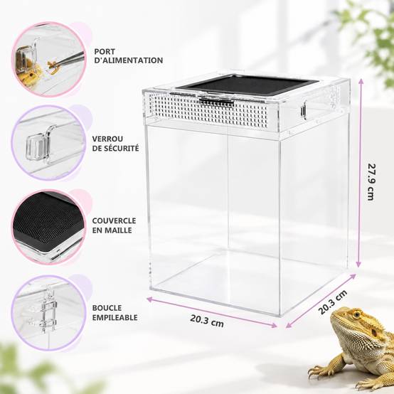 Kit Terrarium Haut pour Reptiles Amphibiens Invertebrés Ventilation Écran Métal Anti-Chute - Image 3