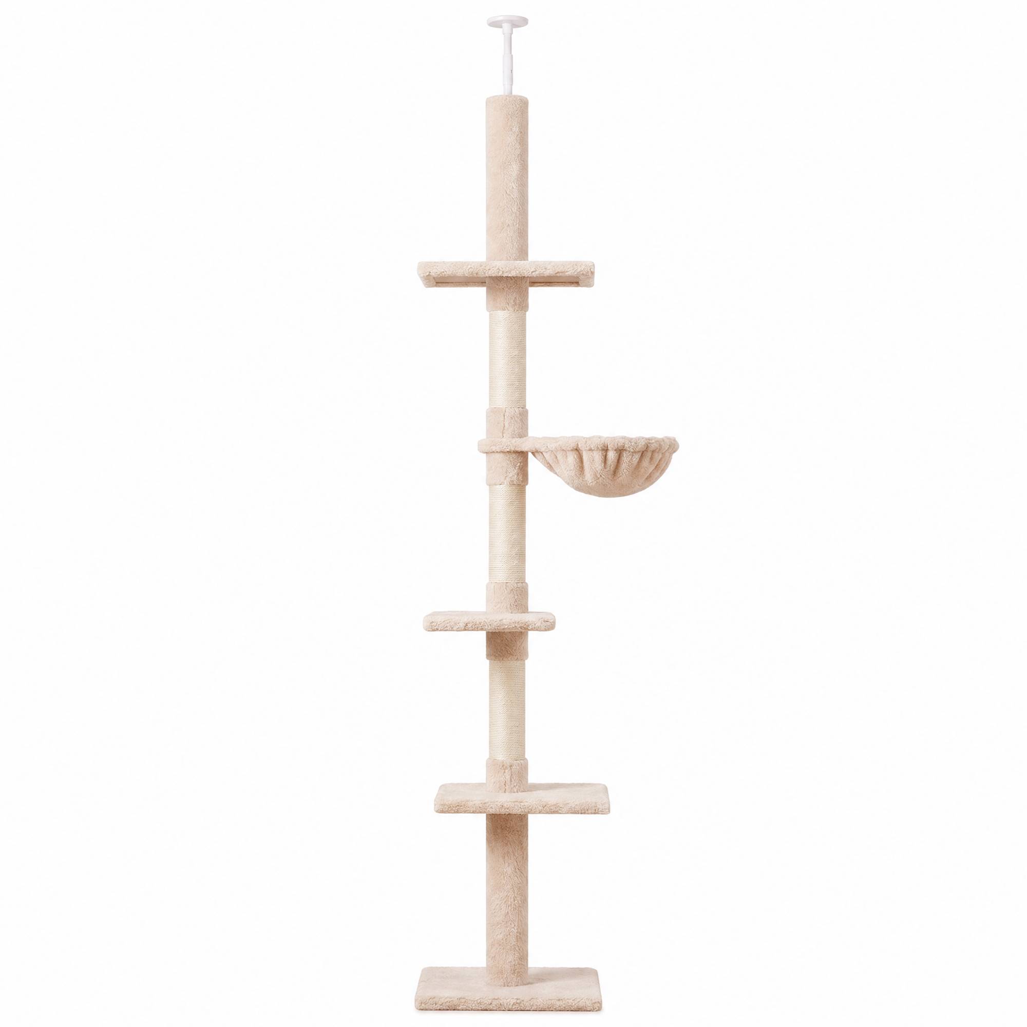 Arbre à chat beige sol plafond 230-260 cm, hauteur réglable, plateformes, hamac, poteaux sisal, ajustable - Image 2