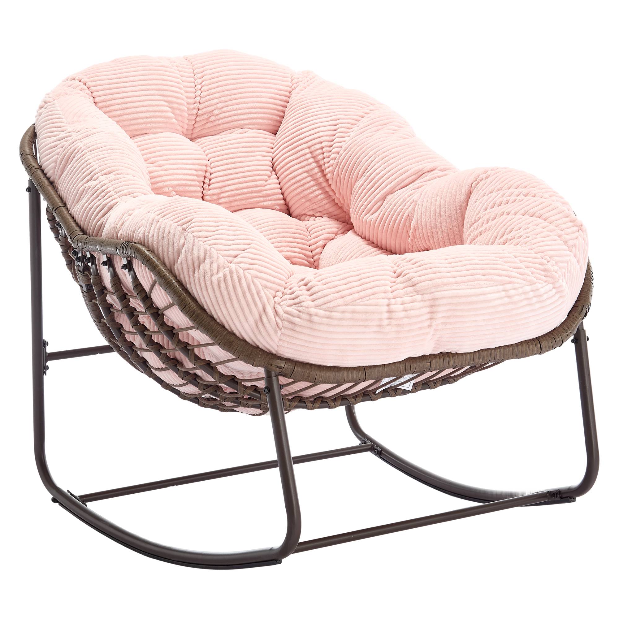 Fauteuil à bascule œuf rotin synthétique jardin salon coussin ergonomique 106x90x78cm Rose - ComfortXL Outdoor Living - Image 3