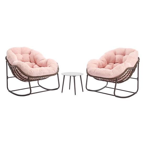Fauteuil à bascule œuf rotin synthétique jardin salon coussin ergonomique 106x90x78cm Rose - ComfortXL Outdoor Living - Image 8