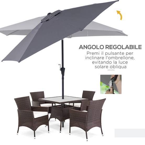 Parasol de jardin 2,6x2,4 m inclinable avec manivelle, en aluminium et polyester gris et noir - Image 7