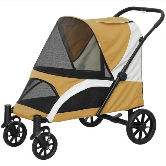 Poussette pour grand chien Polyester pour animaux pliable 4 roues 124x67x100cm Marron - ComfortXL Outdoor Living - Image 2