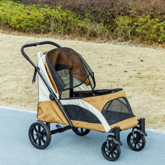 Poussette pour grand chien Polyester pour animaux pliable 4 roues 124x67x100cm Marron - ComfortXL Outdoor Living - Image 8