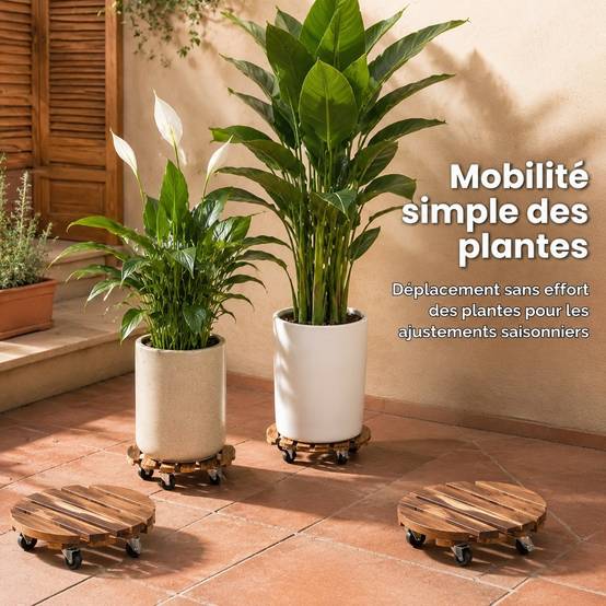 Pack de 4 Supports à Plantes 12 Pouces Roues Lockables Intérieur Extérieur - Image 4