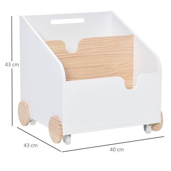 Coffre de Rangement Jouets en Bois 2 Compartiments avec Roulettes et Poignée, Étagère Mobile, 40 x 43 x 43 cm, Blanc/Naturel - Image 5
