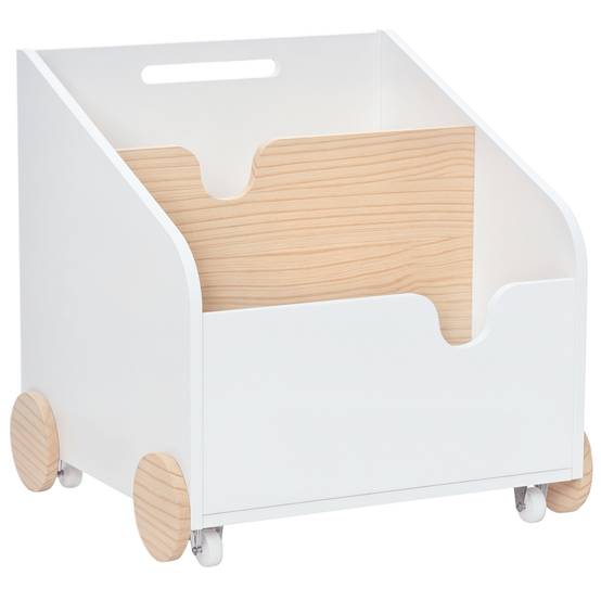Coffre de Rangement Jouets en Bois 2 Compartiments avec Roulettes et Poignée, Étagère Mobile, 40 x 43 x 43 cm, Blanc/Naturel - Image 1