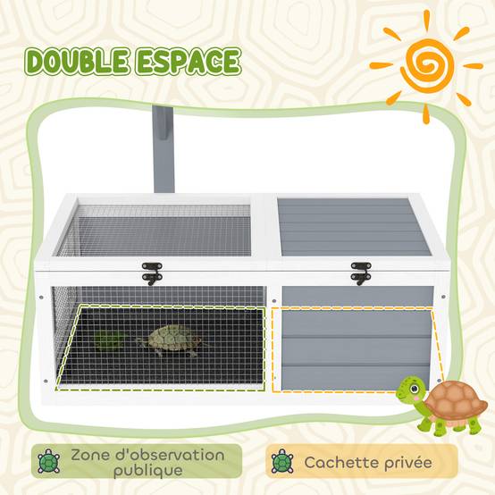 Maison enclos cage pour petit animal tortue avec 2 espaces support de lampe 81 x 48 x 31,5 cm gris - Image 6
