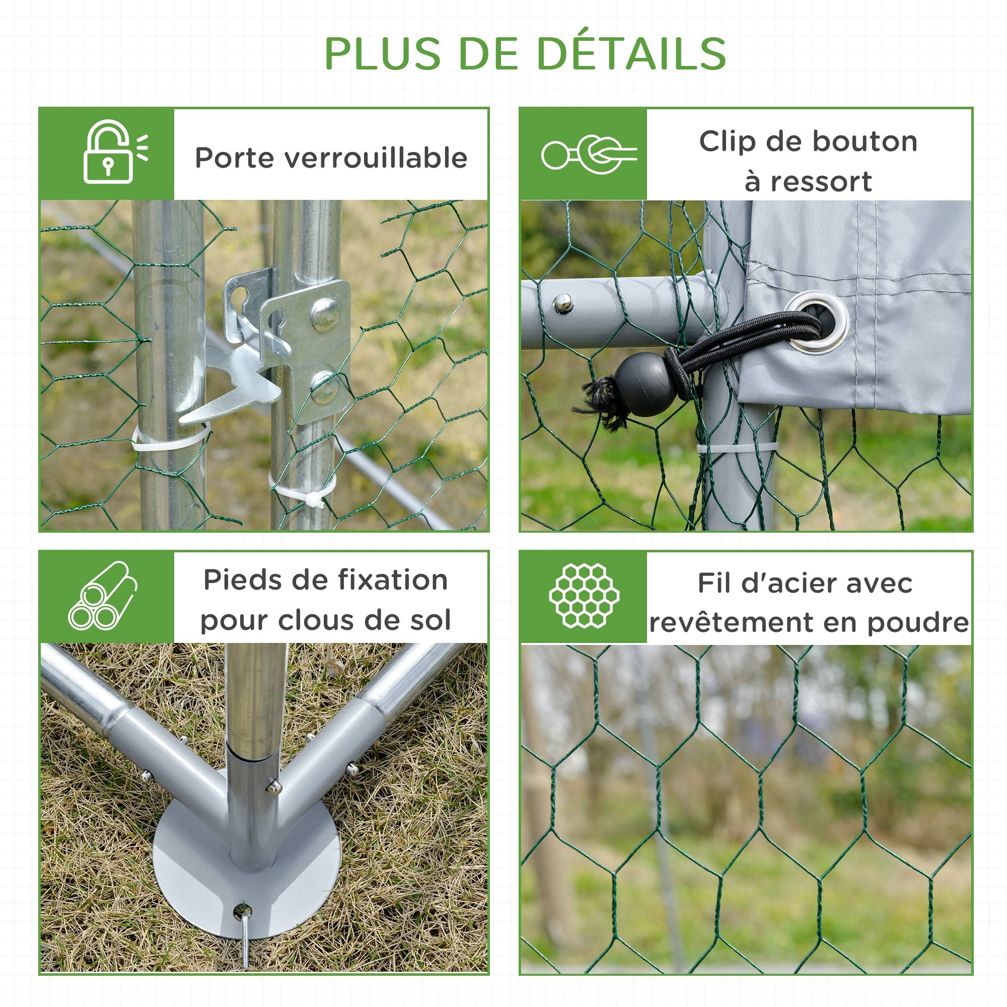 Grand enclos poulailler 5,32 ㎡ parc grillagé toit anti-UV porte verouillable 2,8 x 1,9 x 1,97 m argenté - Image 9