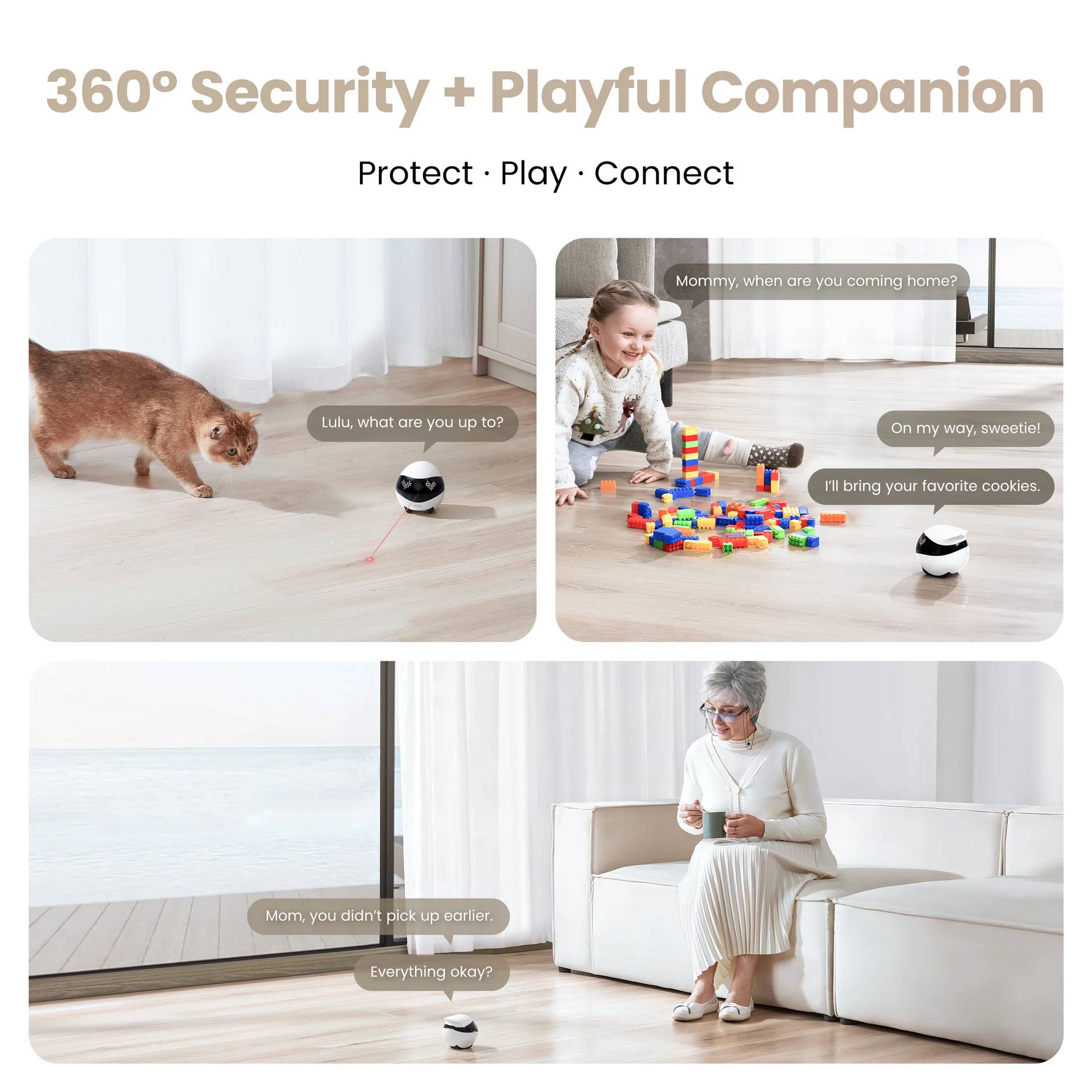 Enabot EBO ROLA Mini - Caméra Robot 2K Pour Animaux, Appel Tactile, Audio Bidirectionnel, Vision Nocturne IR, Batterie 5000mAh