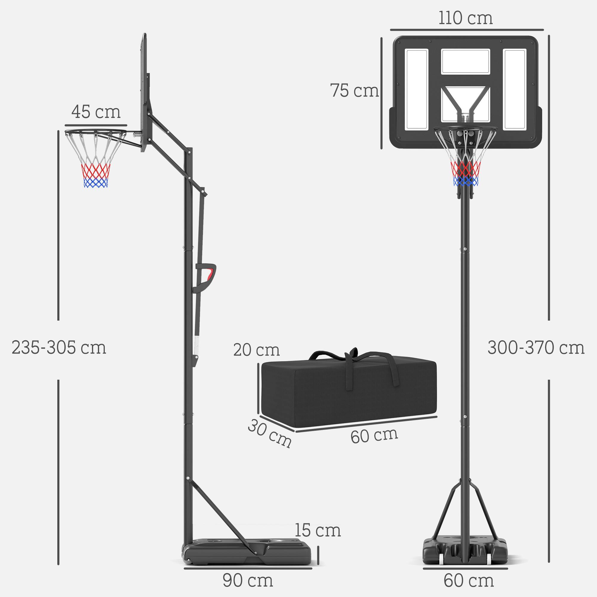 ComfortXL - Panier de basket sur pied acier et plastique noir hauteur 235-305 cm base lestable à roulettes usage extérieur - Image 3