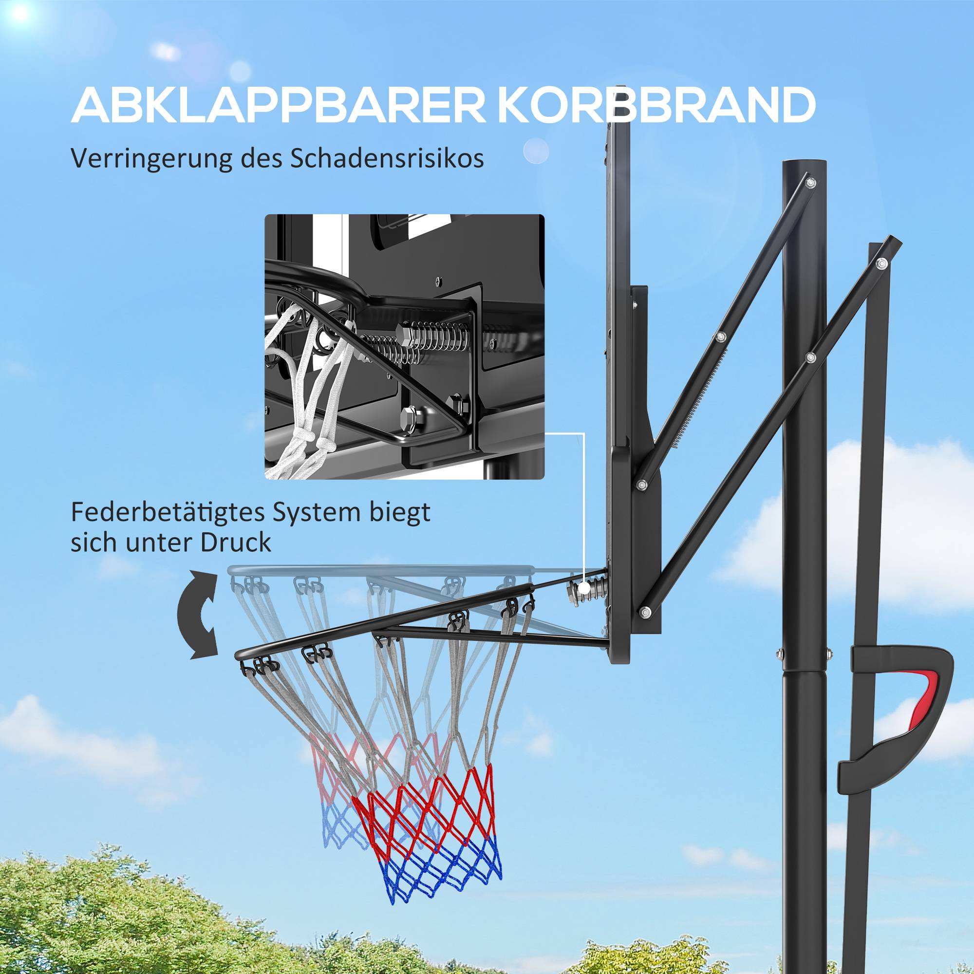 ComfortXL - Panier de basket sur pied acier et plastique noir hauteur 235-305 cm base lestable à roulettes usage extérieur - Image 6